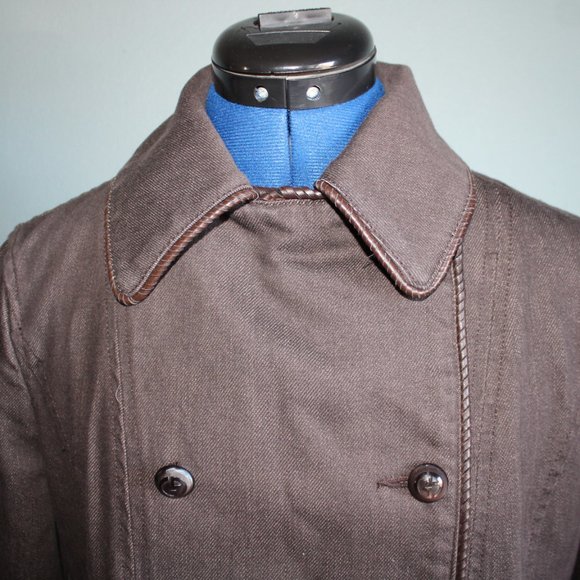 Giorgio Armani Women's Brown Wool Blend Double Breasted Leather Trim Jacket ~10~ - Picture 2 of 15